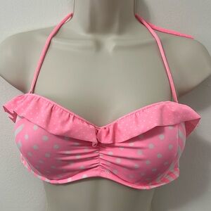 Victoria’s Secret Bikini Top, NWOT, Size 36D, Coral and White Polka Dots